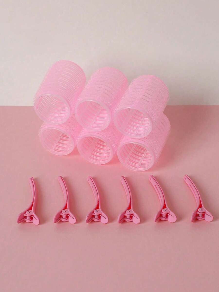 Selbsthaftender Lockenstab-Set, Hitzefrei Lockenwickler und Haarklammern DIY Haarstyling Werkzeuge (Pink) Schlafzimmer Deko Haarzubehör Haarstyling Set Haarstyling Werkzeug Set - Pink - Übersicht 1