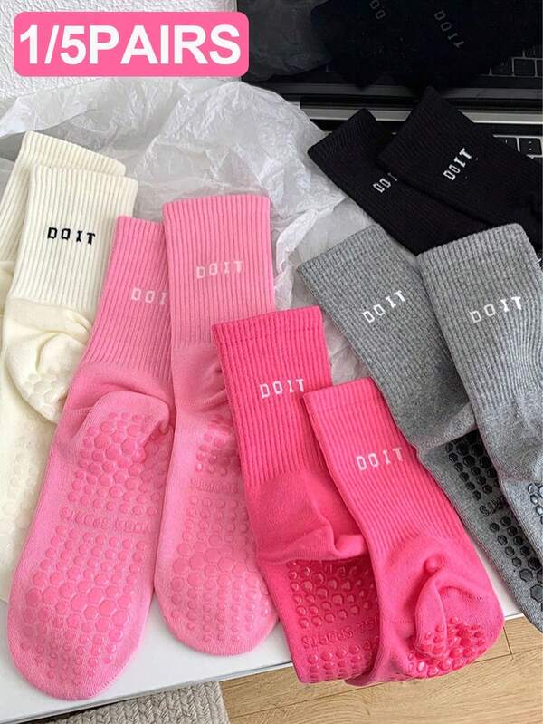 1/5 Pairs Women Dopamine Polka Dot Silicone Non-Slip Grip Socks, Lightweight Floor Socks For Fitness