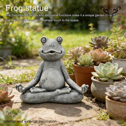 A Resin Frog Meditation Statue Ornament, With A Playful Frog Design, Suitable For Decoration In A Zen Garden Pond, Family Bedroom And Living Room.