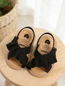 婴幼儿女童软底凉鞋、婚礼平底鞋、新生儿学步鞋、婴幼儿女童蝴蝶结玛丽珍鞋、柔软防滑公主裙鞋 - 黑色 - 查看 4