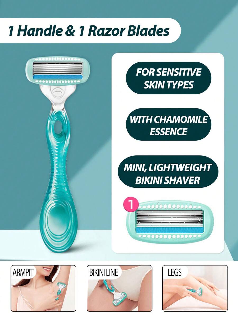 Schick 1pc Women's Comfortable & Silky Bikini Razor, 1 Handle, 1 Blade, Infused With Chamomile Extract, Lightweight & Portable, Suitable For Sensitive Skin - Mint Green - View 1