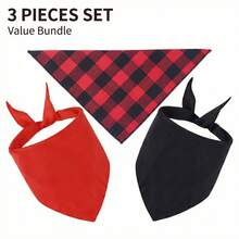 3件套超值组合装：水牛格纹狗狗三角巾，经典红黑格纹三角围巾，可调节可水洗口水巾（适合大型犬） - 紅色 - 查看 1