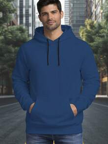 Men's Hoodie And Jogger Pants Set With Brazilian Flag Print, Casual, Minimalist, Sporty, Long Sleeves, Kangaroo Pocket, Comfortable For Autumn/Winter - 藏蓝色 - 查看 3