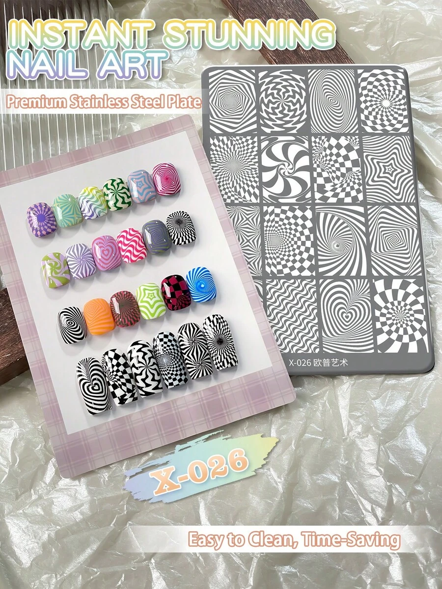 XEIJAYI 1pc Premium Steel Nail Stamping Templates - Delicate Lines & Reusable Design For Nail Art Lovers