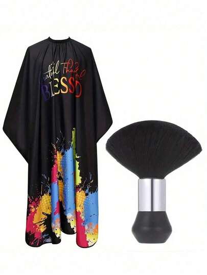 Dekoracyjne nożyczki do włosów z wzorem bazgrołów, wodoodporny i pyłoszczelny fartuch do farbowania włosów, szczotka do czyszczenia zniszczonych włosów, szczotka do brody, profesjonalne produkty do pielęgnacji włosów do salonów fryzjerskich, do użytku domowego.