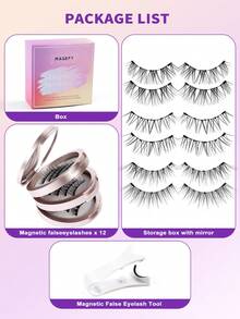 MAGEFY 3对装磁性假睫毛套装，含镜子和睫毛夹，无需胶水，超隐形圆形磁铁，自然卡通猫眼蓬松仿貂毛睫毛，附赠镊子，美妆旅行必备 - 黑色 - 查看 5