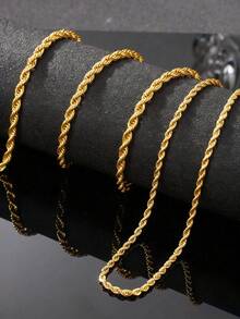 3毫米18K镀金不锈钢扭链项链，银色和金色，男女皆宜，18/20/22/24英寸，圣诞节、新年、节日和生日的完美礼物 - 彩色 - 查看 2