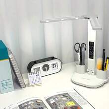 1 Double-Head Pen Holder & Phone Stand Desk Lamp, White Light With Three Levels Of Brightness Adjustment, Time Display, USB Plug, Desk Lamp For Study, Home Office, Bedroom,Gift Giving - 白光 - 查看 8