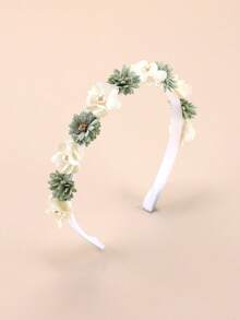 1件装女孩花朵发箍，优雅花朵头饰，饰以人造珍珠和水钻，绿白相间，适合春季、度假、节日、日常佩戴，自然风格婚礼发饰，青少年发夹 - 彩色 - 查看 8