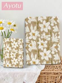 Ayotu 1pc Brown Lily Flower Tablet Case & Kindle E-Book Case Compatible With 10th Generation, 11/Air 4th/Air 7th/9.7 Inches, Compatible With Samsung Galaxy Tab A9 Plus, Kindle (11th Generation-2024 Release)(6 Inch), Kindle Paperwhite 12th Gen 2024, Great Holiday Gift, Stylish And Simple Pattern. - Multicolor - View 4