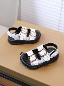 2025 Summer New Girls' Rhinestone Double Buckle Sandals, Soft Sole Anti-Slip Breathable Beach Shoes, Casual Sandals For Toddlers & Little Kids - White - View 2