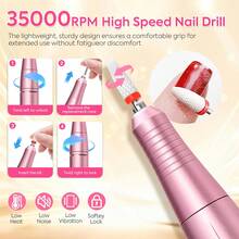 Cordless 35000RPM Electric Nail Drill Machine With LCD Display Forward Reverse Direction For Manicure Home Equipment - Hồng - Xem 5