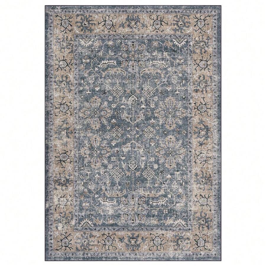 Vintage Runner Rug Floral Pattern Rug Washable Area Rug Soft Area Rug For Bedroom Stain Resistant Rugs With Non Slip Backing Low Pile Rug For Kitchen Bathroom - Gris pardo - Ver 1