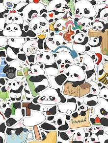 50pcs Panda Stickers Cute Cartoon Aesthetic For Journal, Phone Case, Tablet, Water Bottle, Helmet, Bike, Luggage, Waterproof Decals - Multicolor - View 3