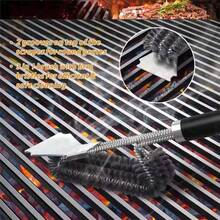 Bàn chải nướng BBQ 3 trong 1 bằng kim loại, bàn chải làm sạch vỉ nướng, bàn chải dây thép làm sạch, bàn chải và dụng cụ cạo vỉ nướng, dụng cụ nướng BBQ, phụ kiện nướng ngoài trời, dụng cụ vệ sinh, phụ kiện nhà bếp - vòng thép - Xem 4