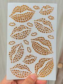 1片唇形水钻脸贴，1片3D逼真唇形自粘闪光水晶脸、眼、身体饰品贴纸，适合女性和女孩，身体饰品水晶贴纸，情人节水晶贴纸 - 彩色 - 查看 4