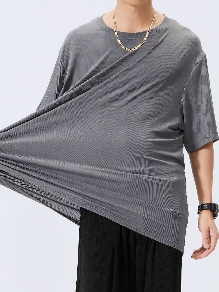 Plus Size Silky Short Sleeve T-Shirt, Fashionable Casual Breathable, Suitable For Spring And Summer - Grey - View 1