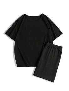 Caution No Filter - Direct And Raw Expression Women's Plus Size Two Piece  Short Sleeve Tops And Paired Shorts Set - màu đen - Xem 2
