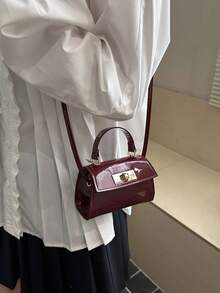 Mini Handbag, Fashion Glossy Flip Lock Tote Bag, Versatile Chic Shoulder Crossbody Bag - Red - View 4