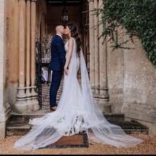 1件极简主义新娘婚礼配饰，3米长柔软时尚单层教堂式头纱 - 彩色 - 查看 6