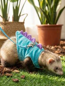 Juego de arnés y correa suave de malla con diseño de dinosaurio lindo para mascotas pequeñas, con campana de , tamaño ajustable, adecuado para pasear animales pequeños (hurones, conejos, conejillos de indias, ardillas) a diario - Multicolor - Ver 9