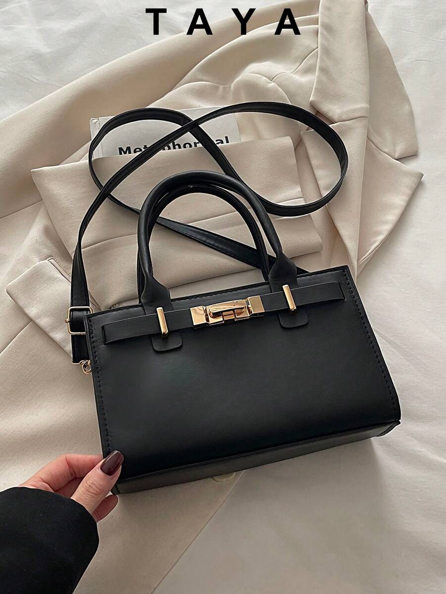 Bolsa Feminina De Cor Sólida (1 Peça), Decorada Com Fecho Giratório De Metal. Ideal Para Festas, Passeios, Férias, Compras E Uso Diário. Comporta Moedas E Celulares, Sendo Também Adequada Como Bolsa Para Mulheres Que Trabalham Em Escritórios, Estudantes Universitárias E Profissionais. Uma Escolha Ideal Para Mulheres Elegantes.
