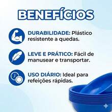 Set Of 10 Round Plastic Deep Plates For Meals - Azul - Ver 3