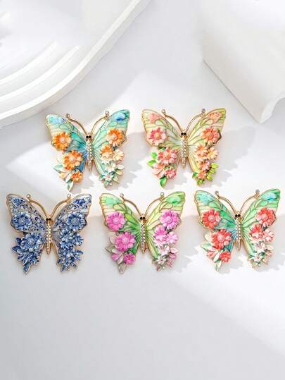 1 Pc Elegant Butterfly Flower Enamel Pin - A Delicate Vintage Collar Pin For Women's Casual Wear, Suitable For Matching With Dresses, Scarves, Office Attire, And Suits. A Versatile Pin For All Occasions. A Great Gift Item. A Colorful Butterfly Pin For Ladies With Elegant And Upscale Style. Suitable As A Gift For Women On Their Birthdays.