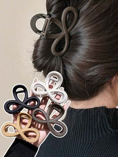 4pcs/Women's 8.5cm/3.35in Bow Plastic Hair Clips In Black, White, Khaki, Brown, Fashionable, Versatile, Elegant, Minimalist Solid Color Hair Claws, Suitable For Daily Wear, Casual, Party, Commute, Vacation, Hairstyling, Makeup, Outfit Matching Hair Jaw Clip Hair Clamps Hair Clutch Hair Catcher Clip, Bow Accessories, School Stuff, College Fall Winter Claw Clip Hair Accessories For Women