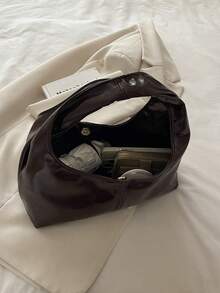 时尚复古褶皱云朵手提包，百搭休闲女士单肩包，新月形 - 咖啡 - 查看 8