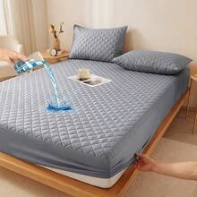 AVXLRQ 1pc Deep Pocket Waterproof Mattress Cover Solid Color Bed Sheet Soft, Comfortable, Breathable Mattress Protective Cover In Multiple Sizes Twin/Full/Queen/King Optional For Bedrooms, Guest Rooms, Apartments (Pillowcases Not Included) - 灰色 - 查看 1