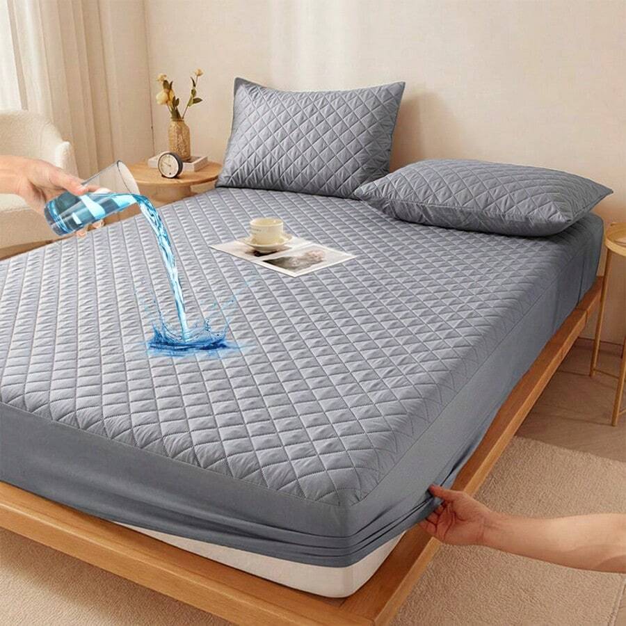 AVXLRQ 1pc Deep Pocket Waterproof Mattress Cover Solid Color Bed Sheet Soft, Comfortable, Breathable Mattress Protective Cover In Multiple Sizes Twin/Full/Queen/King Optional For Bedrooms, Guest Rooms, Apartments (Pillowcases Not Included) - 灰色 - 查看 1