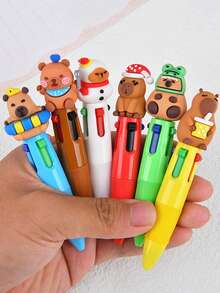 12pcs/Set Pulpen Capybara Aneka Warna 4-in-1, Pulpen 4-in-1 Berbentuk Capybara yang Menggemaskan dengan Berbagai Motif Capybara, Cocok untuk Hadiah Liburan, Hadiah Ulang Tahun, Suvenir Pesta Bertema, dan Hadiah Pesta Musiman (Acak) - MultiWarna - View 5