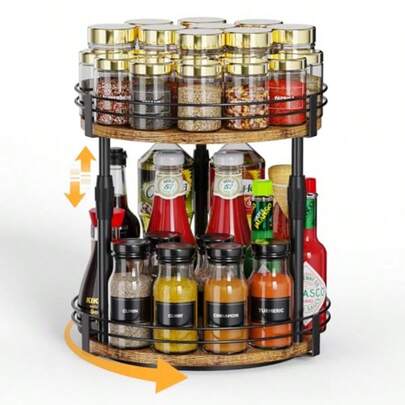 Lazy-Susan-Organizer-Spice-Rack 2-Tier Ting Spice Organizer  Ken-Cabinet-Countop-Pantry Turntable Seasoning  Stoe Self Wit Adjustable Eig