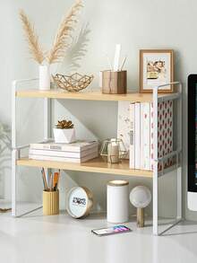 1pc Desktop Storage Rack, Single-Tier Small Bookshelf, Office Display Shelf, Desktop Storage Box, Bedroom/Dorm Accessory - White - View 5