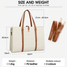 NEWHEY Túi đựng laptop da chống nước 15,6 inch dành cho nữ, túi xách nữ tiện dụng cho công sở và đi làm. - Màu be - Xem 3