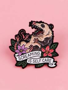 1 pieza Broche de esmalte con el opossum gritando "El grito es autocuidado" | Broche lindo para ropa, insignias de maletín, broches de mochila, estilo de dibujos animados por DMLSKY - Multicolor - Ver 2