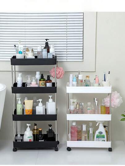 Multifunctional White Sliding Storage Rack Trolley, Hollow Draining Multi-Layer Ultra-Thin Storage Trolley, Slim Storage Trolley, Rolling Storage Trolley, Narrow Shelving Unit, Bathroom Storage Rack, Kitchen, Bathroom, Laundry Room Mobile Storage Rack, Space-Saving Storage Rack, Multi-Tier Floor-Standing Storage Rack, Suitable For Kitchen, Laundry Room And Other Narrow Spaces Tower Rack