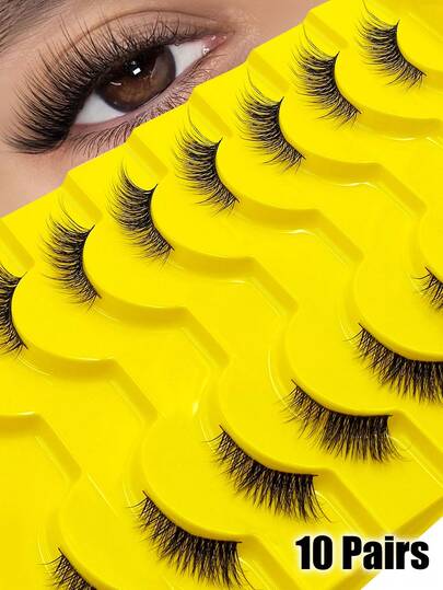 Asiteo 10 pares de pestañas postizas medias - Reutilizables, estilo ojo de gato natural, delgadas y esponjosas, para alargar las puntas de los ojos, para uso diario, trabajo y viajes. Pestañas, pestañas postizas, pestañas falsas, pestañas de las esquinas, pestañas alargadas