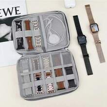 2 piezas Estuche de almacenamiento de correa de reloj de nailon, bolsa organizadora portátil de viaje para correa de reloj, cable de datos, adecuado para correa de , auriculares, cargadores, joyas, cosméticos y otros accesorios - Negro + Vino Tinto - Ver 7