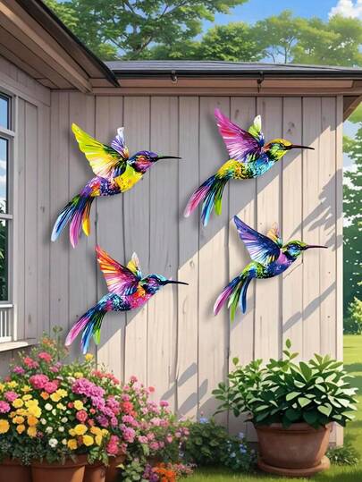 1pc Hummingbird Decor, Wall Art Decor, Vibrant Colored Metal Yard Art Hanging Garden Decoration, Suitable For Outdoor Decor, Yard Decor, Party Decor, Holiday Supplies, Garden Decor, Bedroom Bathroom Decor, Living Room Dining Room Decor, Balcony Window Sill Decor