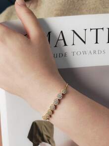 水滴形水晶手链，可拆卸式手链，独特设计，精致低调的奢华手链。 - 金色 - 查看 4