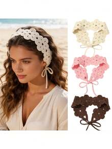 Băng đô móc len màu trơn, Băng đô hoa đan màu trơn phong cách Bohemian, Băng đô thời trang nữ, Phụ kiện tóc bằng sợi polyester mềm mại, Băng đô ngày Valentine cho nữ, Quà tặng cho bạn gái, Băng đô tóc mùa hè đi biển, kỳ nghỉ, du lịch. - Nhiều màu - Xem 5