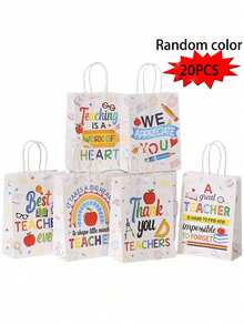 4 件/20 件套装教师答谢礼品纸袋带手柄 - 批量教师答谢礼物，开学庆典，年终派对 - 充满活力的设计和衷心的信息，纸质材料，教师圣诞礼物 - 彩色 - 查看 8