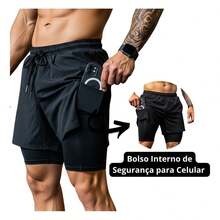 2-In-1 UV Protection Compression Shorts For Training And Running - 黑紅 - 查看 2