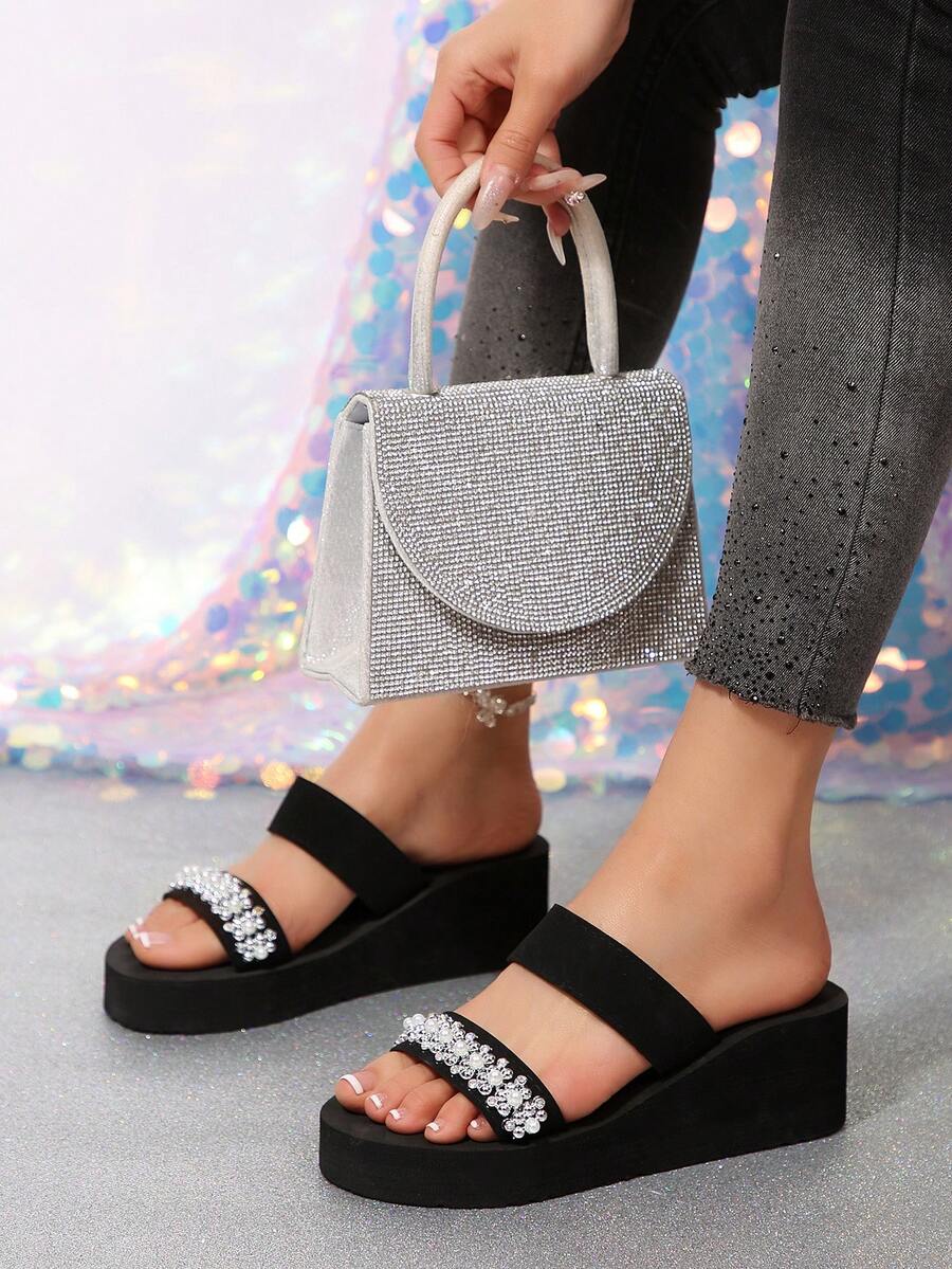 夏季新款串珠双带透气软底沙滩凉鞋 - 黑色 - 查看 1