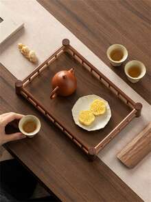 1pc Bamboo Serving Tray With Handle, Suitable For Breakfast, Dinner, Living Room Dining - Walnut-colored Wooden Pallet - View 6