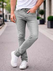 Shendy Vendy Pantalones para Hombre slim fit jeans ajustados corte slim fit para hombre   ajustado - Gris - Ver 5
