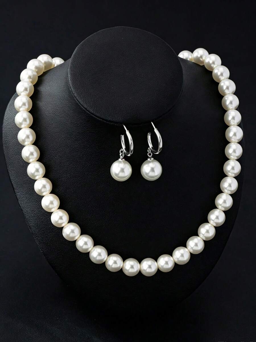 Bộ 3 dây chuyền ngọc trai thủy tinh sang trọng, đa năng, kiểu dáng cổ điển, thích hợp làm quà tặng Ngày của Mẹ và Giáng sinh. - Bạc - Xem 1