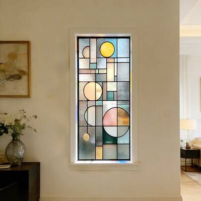 1/4 قطعة من الملصقات الحديثة ذات التصميم الهندسي الملون المقاوم للماء والقابل للإزالة من البولي فينيل كلوريد، مناسب لحماية الخصوصية في غرفة النوم والديكور المنزلي